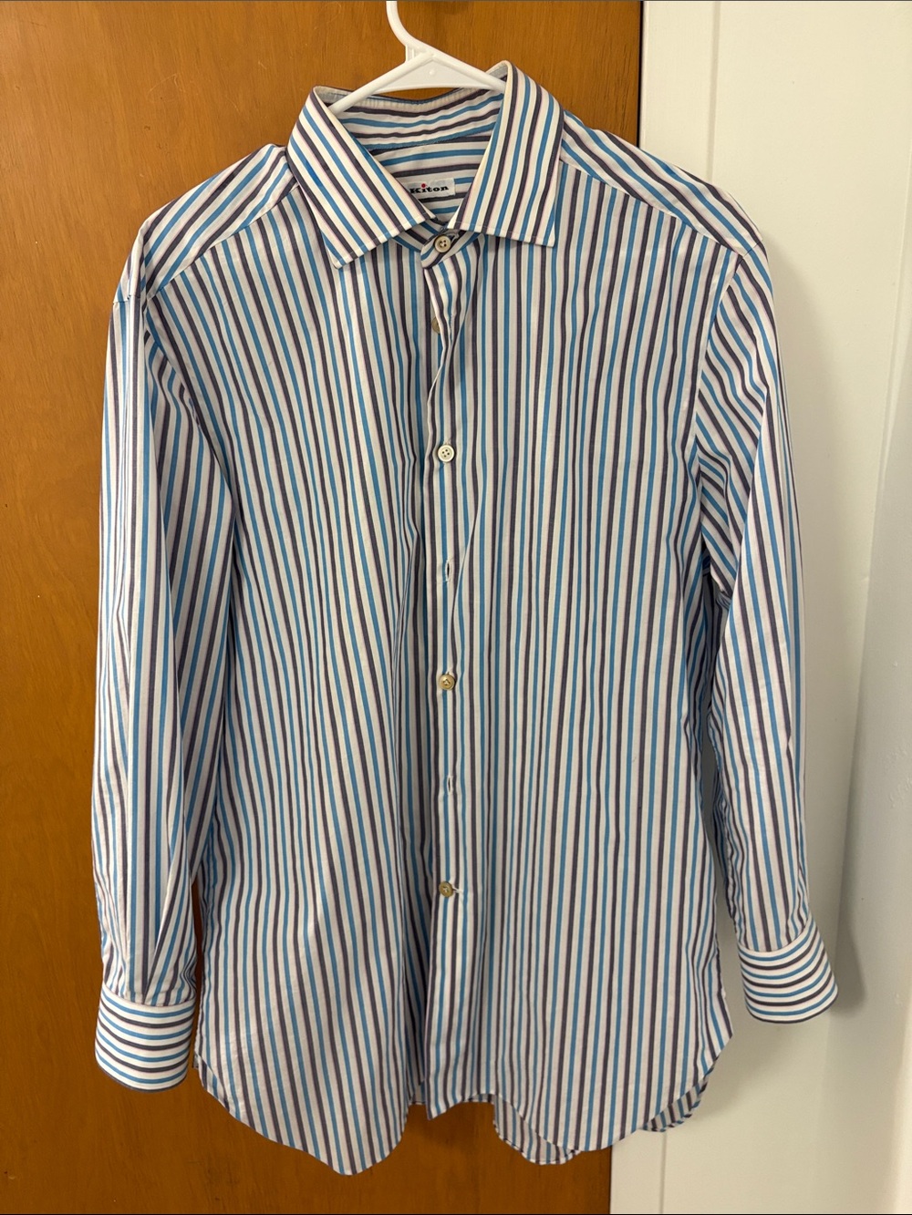 Kiton Men's Striped Button-Down Shirt - Blue & White